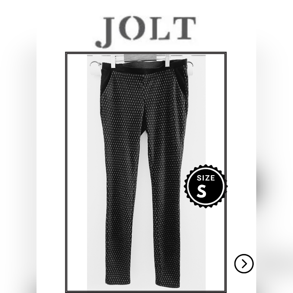Women Jolt Black With White Diamond Pattern Elastic Waist Stretchy Leggings Sz S